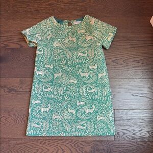 JCrew Crewcuts Kids Green and Gold Animal Print Dress- Lined Size 7